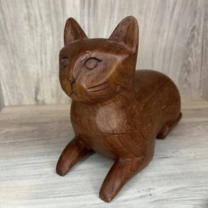 Vintage handgeschnitzte Mutter Katze Holz Schmuckschatulle Volkskunst - Bild 1 von 6