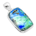 Handcrafted 18.17Cts Natural Green Turquoise Azurite 925 Silver Pendant U39142