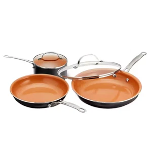 5-Piece Aluminum Ti-Ceramic Nonstick round Cookware Set with Lids in Graphite - Picture 1 of 7