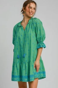 Mini robe Umgee taille réelle brodée à pompons manches volantes grande taille - Photo 1/6