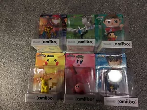 SUPER SMASH BROS Amiibo Pikachu, Kirby, Marth, Samus Wii Trainer & Villager Mint - Picture 1 of 7