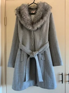 Review Wool Blend Grey Coat With Removable Faux Fur Size 8 - Picture 1 of 6