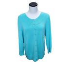 Talbots Cardigan Sweater Womens M Blue Button Up Crocheted Neckline