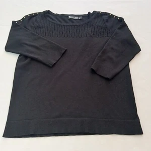 7th Avenue Design Studio New York & Company Womens M Black 3/4 Sleeve Sweatshirt - Picture 1 of 9