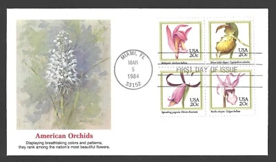 1984 US Postage - SCOTT 2076-79 - 20 CENT - ORCHIDS - 4 VARIETIES FDC Fleetwood - Image 1 of 2