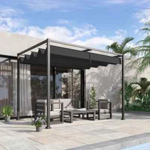 Pavillon Design Pergola Terrassenüberdachung Schiebedach Polyester 3x2 Schwarz - Bild 1 von 8
