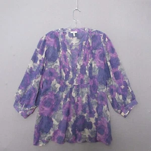 Joie Top Women Large Purple Floral Datev Silk Coquette Pintuck Romantic Chiffon - Picture 1 of 9