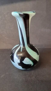 Phoenician Malta Glass Vase Signed Black Turquoise Small - Picture 1 of 6