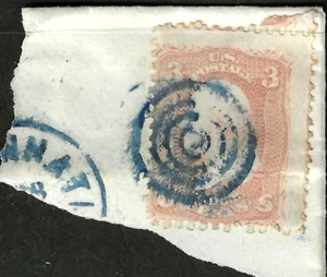 Sc #65 PARTI DI 3 FRANCOBOLLI EFO Annullo Fantasia 3 Ct Washington 1861 Guerra Civile US42F14 - Foto 1 di 2