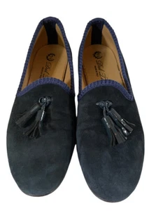 Del Toro Tassel Loafers - Navy Suede with Red Stripe Flats Size 35 - Picture 1 of 11
