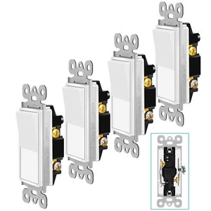 3-Way Switch Rocker Switch 15A 120/277V, Decora On/Off Light Switch White UL  - Picture 1 of 9