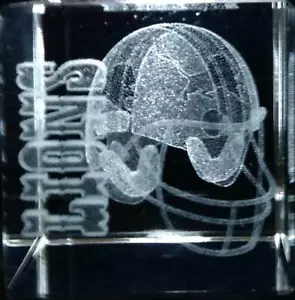 3D Laser Etched Crystal Detroit Lions Glass 2"x2"x2" Football NFL Gift Box Glass - Picture 1 of 4