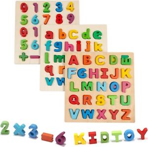 3PCS Wooden Alphabet Number Puzzle Set Baby Toys Kids Learning Educational Toys