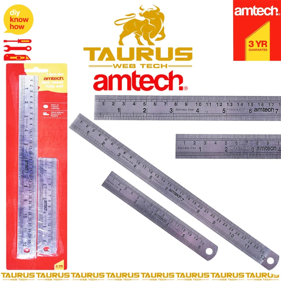 2x AMTECH STEEL RULER SET 6 & 12" MEASURING RULE IMPERIAL METRIC ENGINEER DIY UK - Image 1 of 3