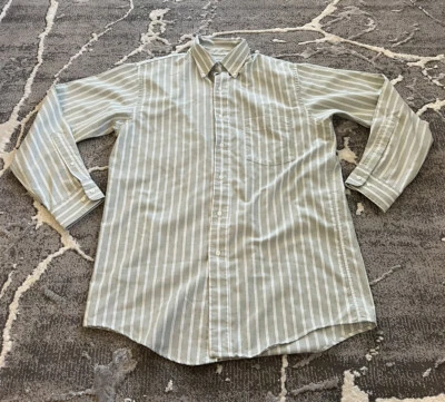 Camisa masculina manga longa Arrow Dover tamanho 15.5 32/33 verde listrada com botões EUA - Imagem 1 de 4