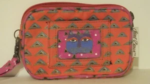 Laurel Burch Cosmetic Bag Makeup Pouch Zippered Blue cat pink/orange - Picture 1 of 9