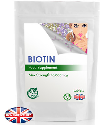 Vitamin B7 Biotin (60 Tablets Pack) MAX Strength 10000mcg Healthy Hair Nails, UK • 5.68£