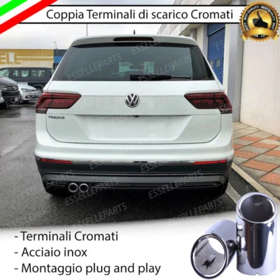 COPPIA TERMINALI DI SCARICO PER MARMITTA FINALINO CROMATO INOX VW TIGUAN MK2 - Immagine 1 di 4