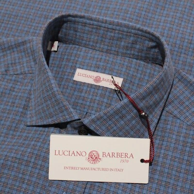 Luciano Barbera NWT Casual Button Down Shirt Size M in Blue Plaid 100% Cotton - Image 1 of 4