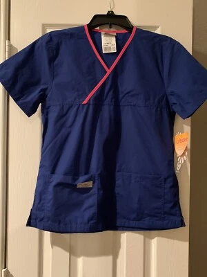 Blusa Médica Urbane Damas XS NUEVA CON ETIQUETAS NUEVA Bolsillos Azul/Rosa Cuello en Y Largo Más Largo Foto 1 de 4