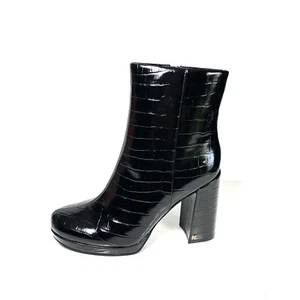 Rachel Zoe Women’s Platform Ankle Boots Croc Print Black Patent Leather 9 New - Picture 1 of 10