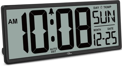 14.5'' Large Digital Wall Clock Battery Operated with Jumbo Numbers, Temperature - Image 1 of 4