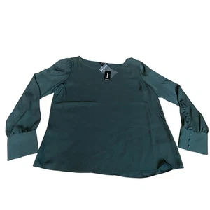 Neu Express Damen 100 % Polyester Rundhalsausschnitt Knopf Langarm Oberteil Medium grün - Bild 1 von 8