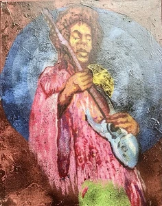 Jimi Hendrix. An Original Oil Painting, On Canvas 20”x16” By Ro West. - Picture 1 of 6
