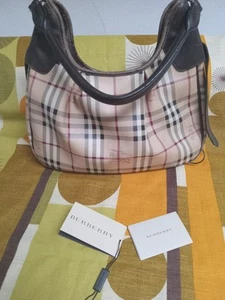 Burberry Haymarket Small Hobo Handbag Equestrian Knight Used Purse Horse Check - Picture 1 of 12