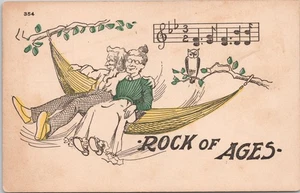 Postcard Humor Comic Rock Of Ages Old Couple On Hammock Owl In Background - Picture 1 of 2