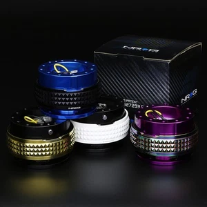 NRG STEERING WHEEL QUICK RELEASE GEN 2.1 BLUE PYRAMID STUDDED RING CHROME GOLD - Picture 1 of 6