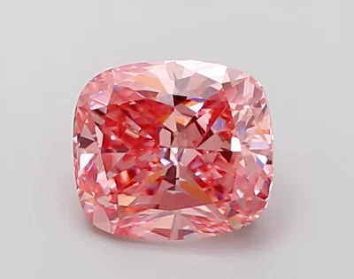 1.00 Ct Cushion Modified Cut Lab IGI Certifide Diamond Fancy Vivid Pink VS1 Ring - Image 1 of 4