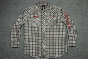 PBR Wrangler Shirt Mens Large Gray Plaid Button Western Cowboy Rodeo Long Sleeve - Picture 1 of 12