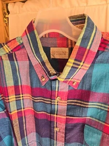 Seasons Of LONDON Madras Shirt Relaxed M Multi Color LS - Picture 1 of 4