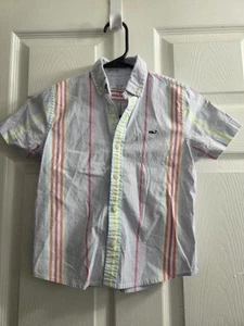 Vineyard Vines Boys Blue Pink Striped Button Up Shirt Preppy Light Weight Size 6 - Picture 1 of 7
