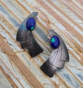 Vintage Navajo Sterlingsilber & Azurit Ohrstecker signiert Billie LEX geometrisch - Bild 1 von 15