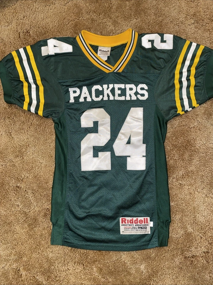 复古 90 年代绿湾包装工队 Riddell 青年球衣 Kurt Warner #24 尺寸 XS — 第 1/4 张图片
