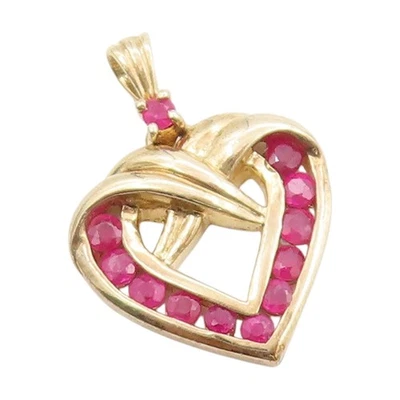 Colgante vintage de plata esterlina 925 chapado en oro Rubí Amor Corazón Encanto PT25104 Foto 1 de 4