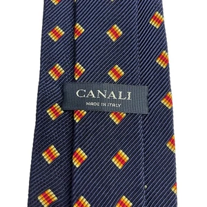 Canali Men's Tie Geometric Squares Navy Blue Silk Italy 3 5/8" (W) 56.5" (L) euc - Picture 1 of 7