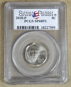 2010-P SATIN FINISH JEFFERSON NICKEL PCGS SP68FS 227999 - Picture 1 of 2