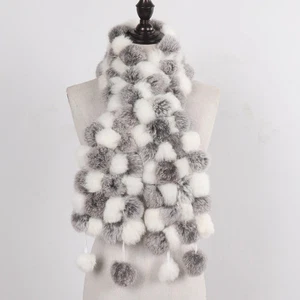 Sciarpe fuzzy fuzzy sciarpa palla invernale donna moda calda vera pelliccia fattoria coniglio - Foto 1 di 43