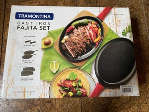 NEW Tramontina 6 Pc Cast Iron Fajita Set From Oven To Table Grips Pans Trivets - Picture 1 of 2