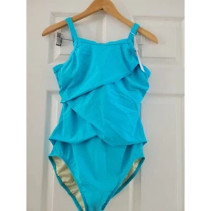 Miraclesuit Blue One piece Swimsuit size 10 slimming New tummy control Modest - Picture 1 of 8