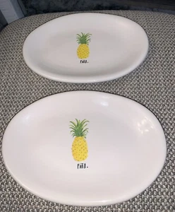2 Rae Dunn Pineapple Pina small oval plates set of 2 Rare - Picture 1 of 5