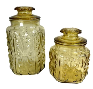 Botes de cocina Imperial de vidrio ámbar dorado frascos Atterbury Scroll 9" y 6,5" - Imagen 1 de 13