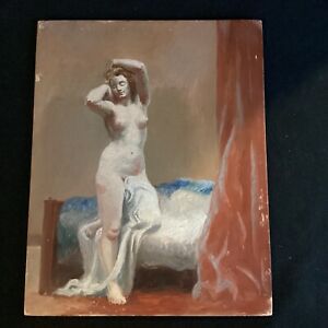 Belle peinture à l'huile impressionniste ancienne dame nue Ridley Borchgrevink Paris 1927