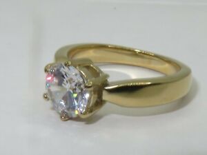 Ladies gold solitaire ring 1.75 carat 18kt steel engagement cubic zirconia  071