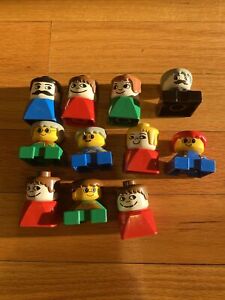 LEGO DUPLO VINTAGE PEOPLE FIGURES SQUARE BASE MINIFIGURES BOY GIRL LOT OF 11