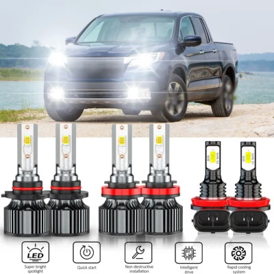 For Honda Ridgeline 2017-2020 6x LED Headlight High Low Beam Fog Light Bulbs Kit Foto 1 de 4