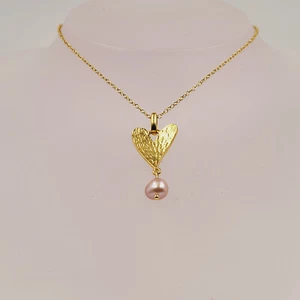 Pearl Tourmaline Necklace, Pink Pearl, Pink Tourmaline, Gold Plated, Handmade - Picture 1 of 4